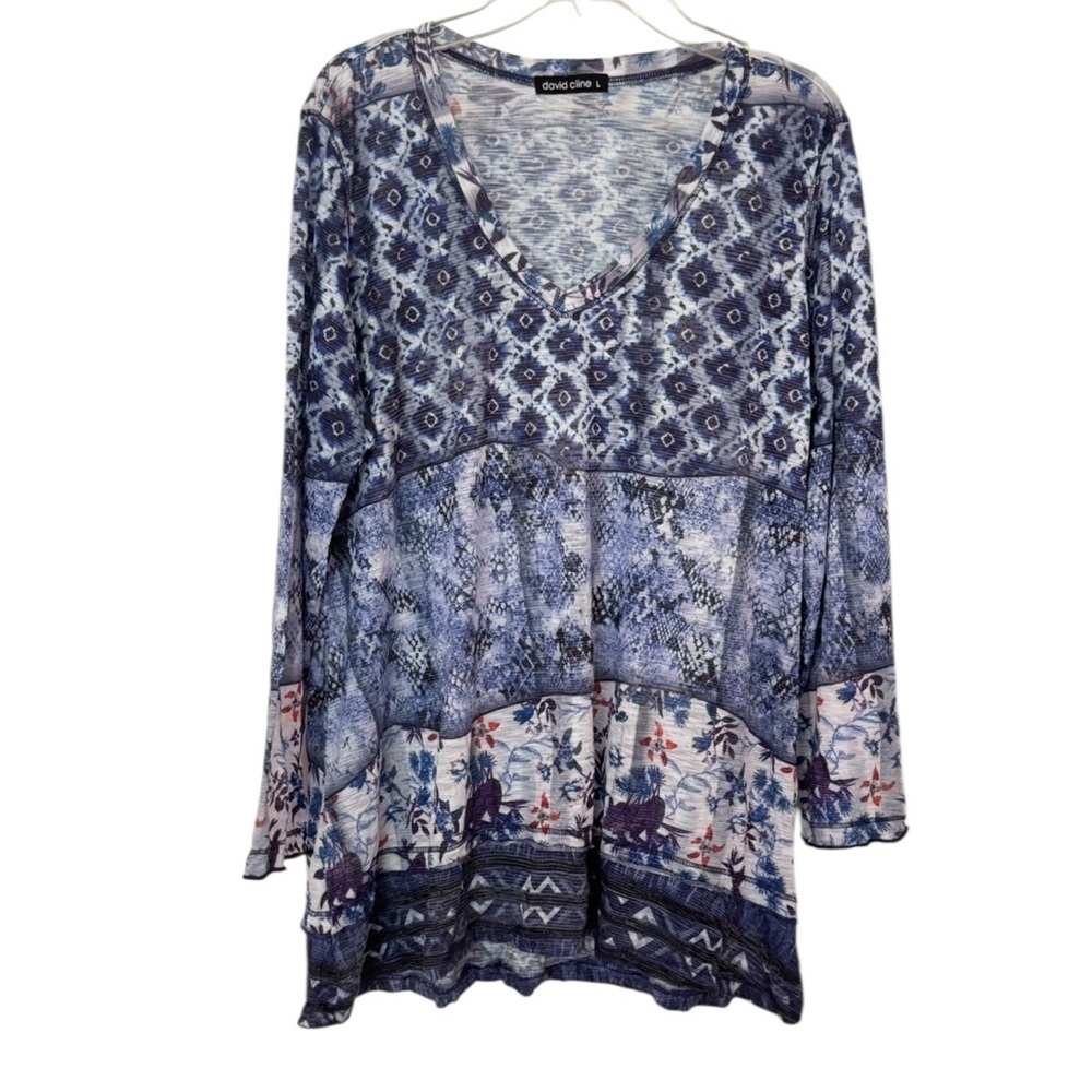David Cline Crushed V-neck 3/4 sleeves Size L Bohemian Crushed Knit  Lightweight